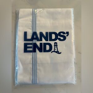 Lands' End Blue & White Embroidered Standard Stripe Pillow Shams NWT
